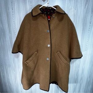 Vintage Loden King Alpine Coat Cape Brown Wool‎ Weatherproof  W. Germany Sz 40